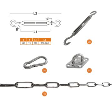 Sonnensegel-Befestigungsset Dreieck aus Edelstahl mit M8-Spanner