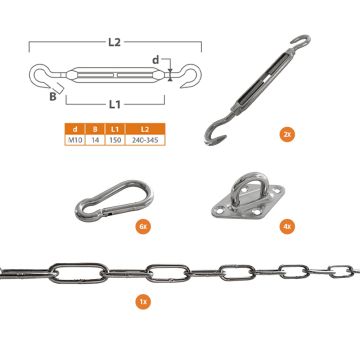 Sonnensegel-Befestigungsset quadratisch aus Edelstahl mit M10-Spanner